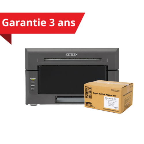 IMPRIMANTE À SUBLIMATION THERMIQUE CITIZEN CX-02 + 1 CARTON 10x15 + 3ANS GARANTIE